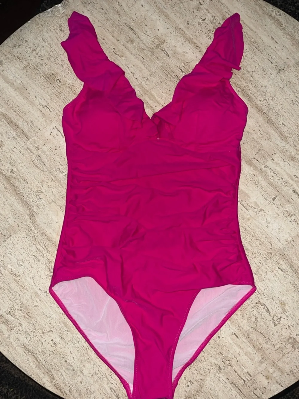 Shaperin Ruffle One Piece Slimming Swimsuits Tummy Control Fuchsia Pink Sz M